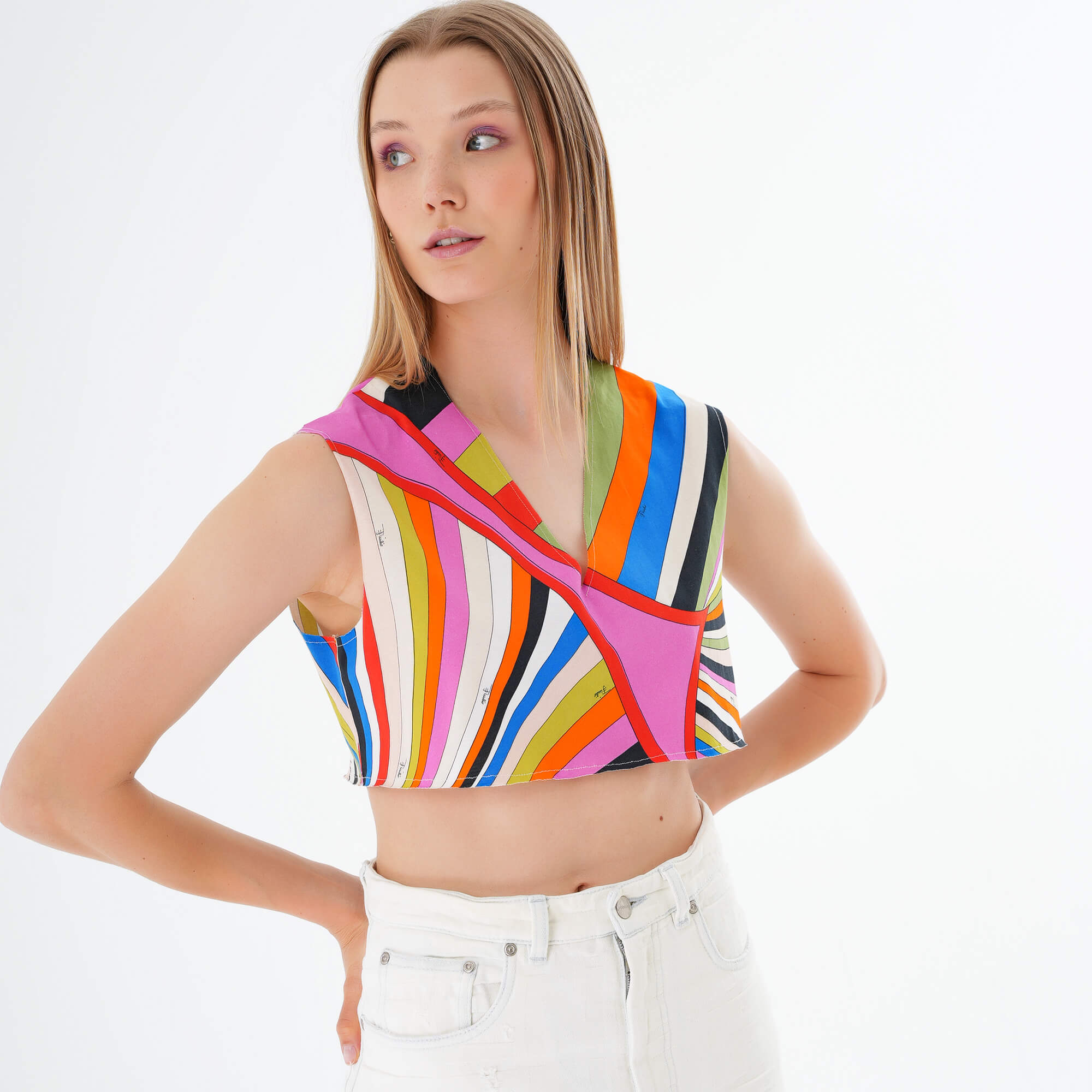 Emilio Pucci -Multicolor Printed Cotton Crop Top M